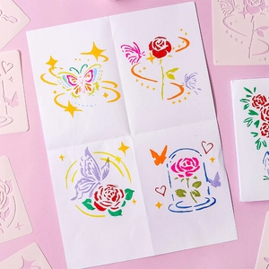 DIY butterfly and rose flower stencil templates for multi-colored creative painting art