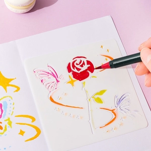 Garden floral PET painting stencil with rose and butterfly patterns for DIY art crafting