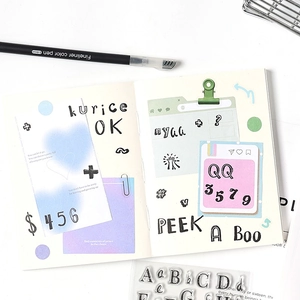Clear silicone alphabet and number stamps for DIY planner decoration with black ink prints