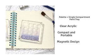 Close-up of clear acrylic magnetic palette with tiny grids on a grid notebook