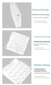 Detailed macro view of clear acrylic palette with magnetic closure and 8 compartments