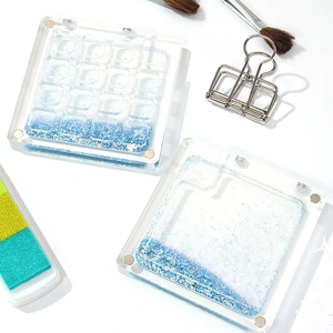 Palette en acrylique à sable mouvant bleu et argenté pour aquarelle et peinture acrylique