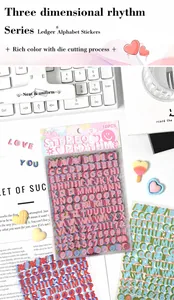 Detail of 3D alphabet and number stickers for scrapbooking in vibrant multi-color 10PCS set