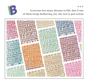 Macro-opname van 3D-schaduwalphabets en cijferstickers voor DIY-plannerdecoratie