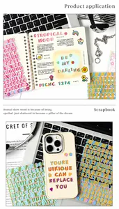 Decorative waterproof PET stickers for DIY journals and phone cases featuring artistic text