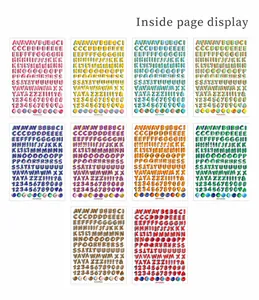 Detail view of 10 sheets colorful PET alphabet and number stickers for scrapbooking