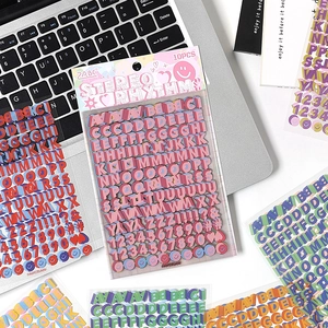 Autocollants de Lettres de l'Alphabet et Chiffres Stéréo 3D en Matériau PET Imperméable Étiquettes Décoratives pour Scrapbooking Journal DIY