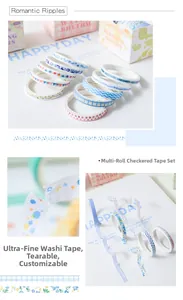 Macro shot of ultra-thin washi tape set featuring checkered patterns and romantic ripples
