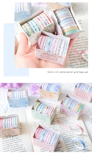 Macro detail of multi-roll washi tape set in pastel tones for artistic journaling
