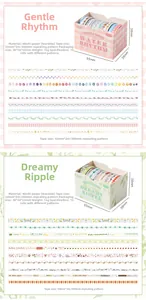 Detail showing soft pastel washi tape sets with plaid patterns and 10 rolls per box