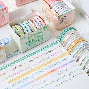 10 rolls of soft pastel washi tape set with floral and grid patterns for journaling