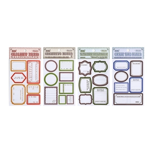 Vintage memo stickers in rood, groen, bruin en blauw voor scrapbooking decoratie
