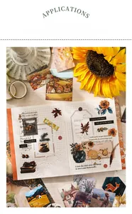 Detailed aesthetic spread of vintage floral washi tape and collage stickers for scrapbooking