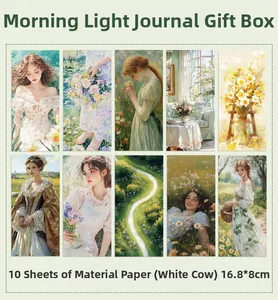 Set of 10 vintage scrapbook papers in white kraft with artistic oil painting patterns