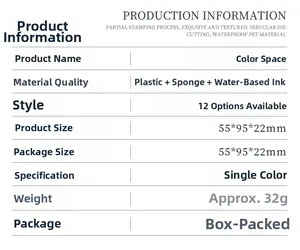 Detailed specifications of water-based ink pads featuring dimensions and material info