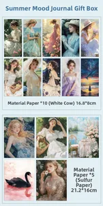 Detail of 15 floral journaling papers featuring vintage girls and landscape illustrations