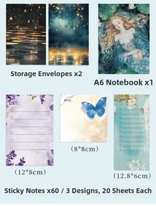 Detailed set including floral envelopes, a notebook and memo pads for DIY scrapbooking