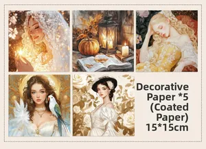 Detail showing five 15x15cm vintage offset paper craft sheets for DIY journaling