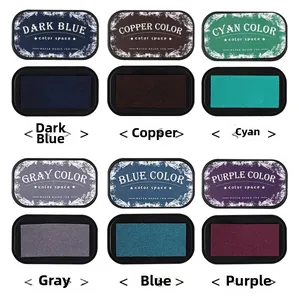 Close-up of 6-color water-based ink pads set including metallic and vibrant tones