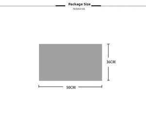 Detailed package size diagram showing dimensions 50cm by 36cm for the winter scarf