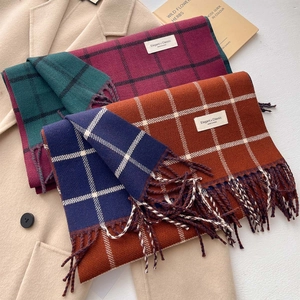 British Style Plaid Tassel Scarf For Women Thickened Warm Long Imitation Cashmere Shawl Wrap Vintage Checkered
