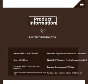 Specifications of thickened faux cashmere oil painting scarf measuring 66x186cm and 370g