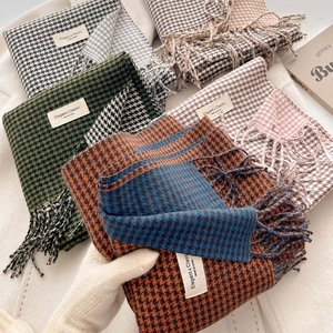 Sciarpa Scialle Pied De Poule Imitazione Cashmere Poliestere Caldo Frange Doppio Lato Stile Britannico Lungo Inverno