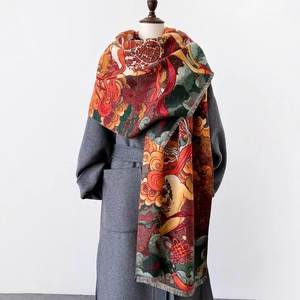 Verdickter Schal Aus Kaschmirimitat Dunhuang Kunstdruck Chinesischer Stil Eleganter Winter Warmer Quastenwickel Damen