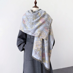 Winter Scarf Women Faux Cashmere Shawl Wrap Thick Warm Vintage Floral Jacquard Tassel Fringe