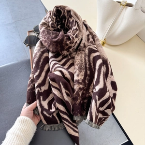 Thick leopard zebra print pashmina shawl with tassels for winter fashion accessories