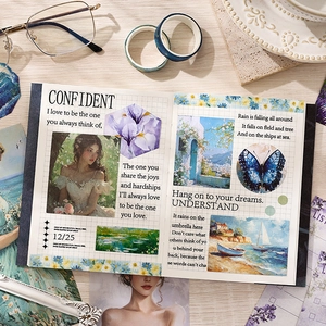 Vintage DIY scrapbook gift box set featuring purple irises, butterflies and art stickers