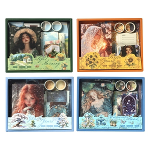Retro journal gift set with notebook, stickers, and washi tape in four vintage themes