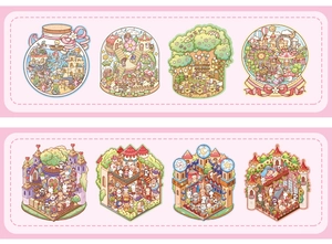 Detail of 8 kawaii miniature landscape stickers for 3D DIY scrapbooking decoration
