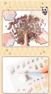 Detailed view of 3D miniature stickers with pre-cut shapes showing easy peel-off feature