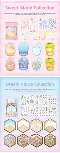 Detail of 3D miniature scene stickers with PET material and white card specifications