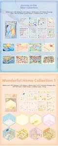 Macro detail of 3D miniature scene stickers with PET and cardboard material specs