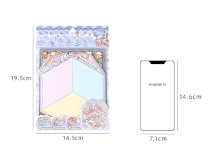 Detailed dimensions of 3D miniature sticker kit with phone size comparison scale