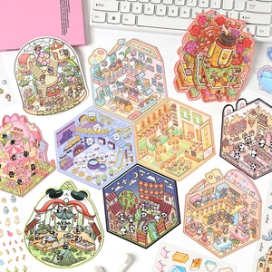3D miniature scene sticker set with colorful cartoon designs for planners and journals