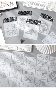 Detailed stencils set featuring astronaut, planets and rocket space themed patterns