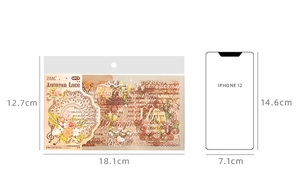 Dettaglio dimensioni adesivi Autumn Lace con confezione da 12,7 cm x 18,1 cm in scala
