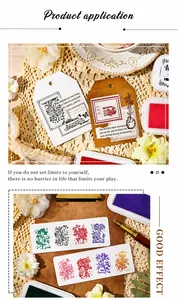 Macro detail of vintage floral stamp effects and colorful ink pad applications for DIY journals