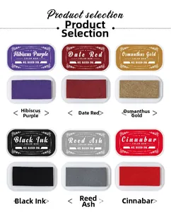 Detailed selection of six vintage oil based ink pads in oval cases for DIY journaling