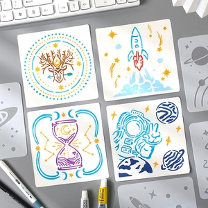 DIY stencils for painting set featuring star river and astronaut theme art templates