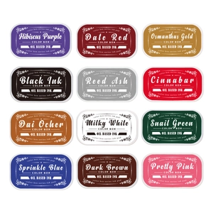 12-color retro oil-based ink pad set for DIY scrapbooking with vintage oval containers