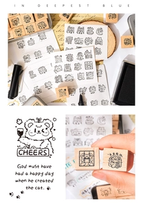 Detailed view of cute cartoon bear wooden stamps for DIY scrapbooking and planners