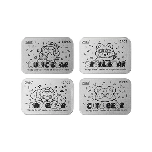 Exquisite 12-piece bear theme stamp set in decorative metal tins for DIY scrapbooking
