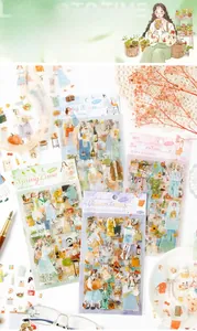 Detail of ZABC decorative stationery stickers featuring healing lifestyle character scenes