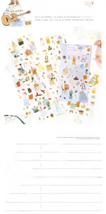 Waterproof PET stickers detail with 6 sheets of healing style botanical illustrations