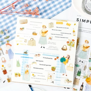 Artistic hand-painted PET character stickers for journaling with aesthetic lifestyle themes
