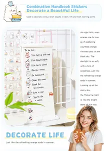 Detailed view of cute cartoon animal PET stickers applied on a grid journal page